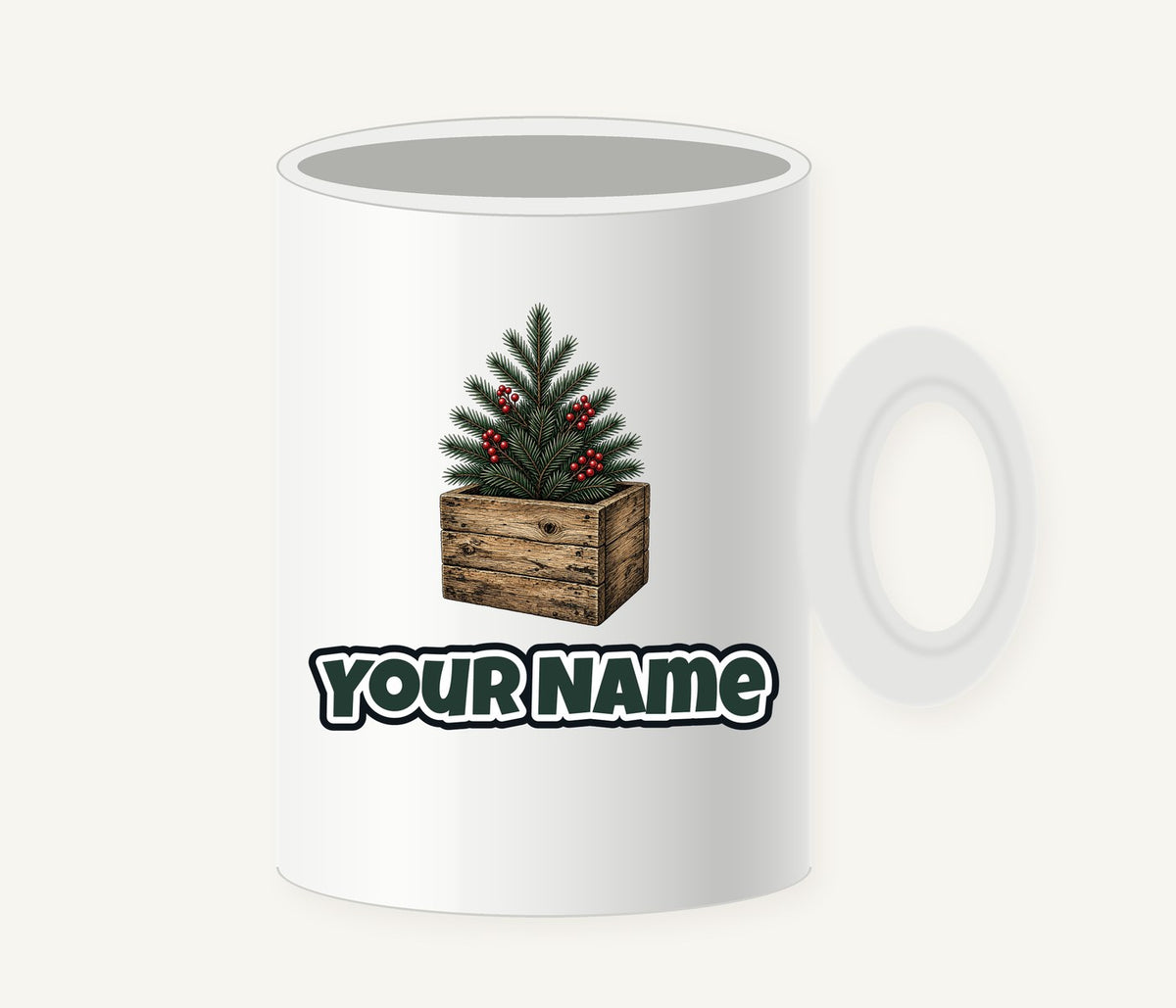 Pine Sprigs In Wooden Crate Personalised Christmas Mug