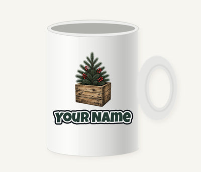 Pine Sprigs In Wooden Crate Personalised Christmas Mug