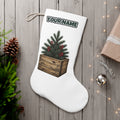 Pine Sprigs In Wooden Crate personalised Christmas stocking, white, with the name across the top