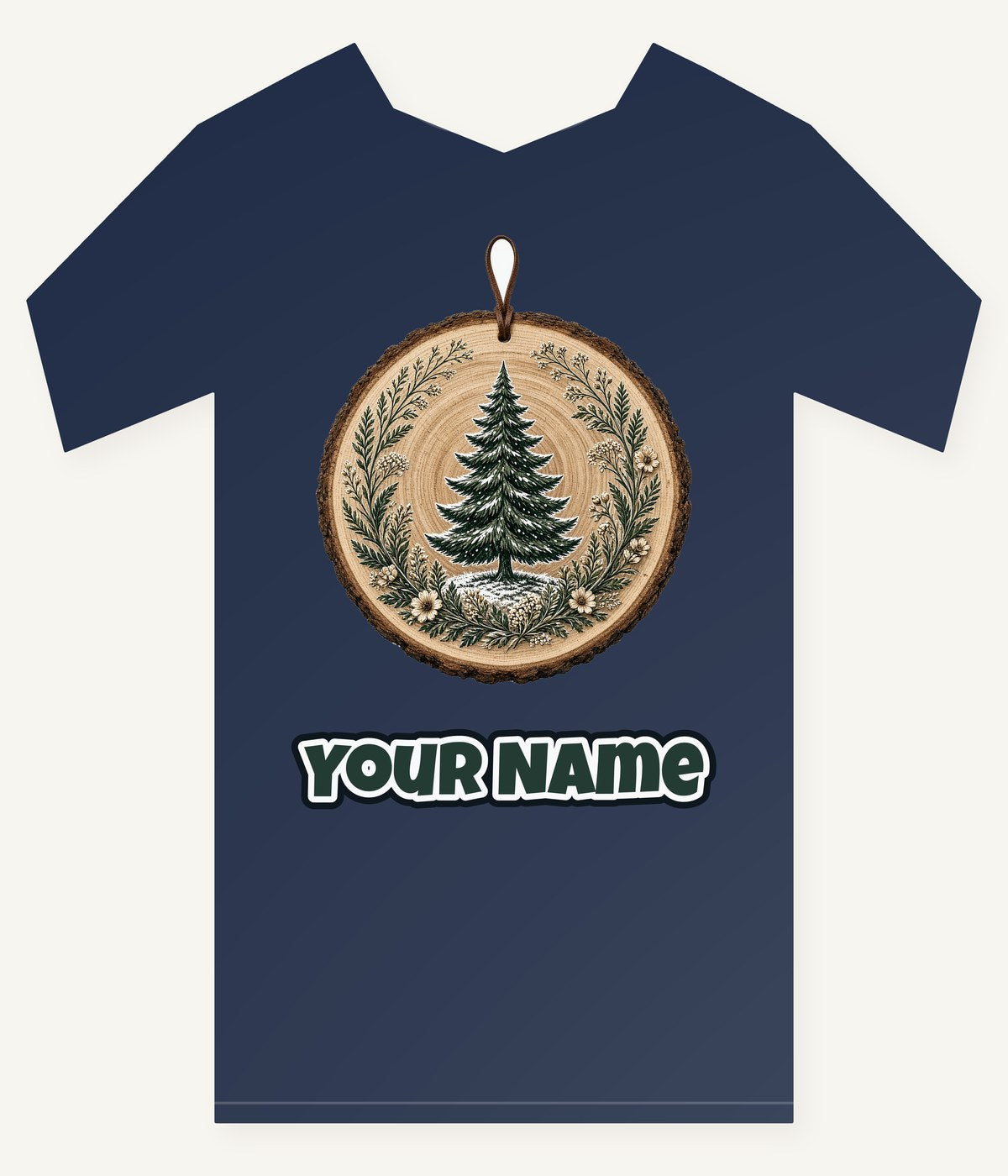 Pine Tree Wood Slice Ornament Personalised Kids Tee and Baby Bodysuit