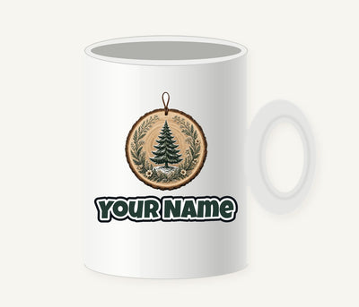 Pine Tree Wood Slice Ornament Personalised Christmas Mug