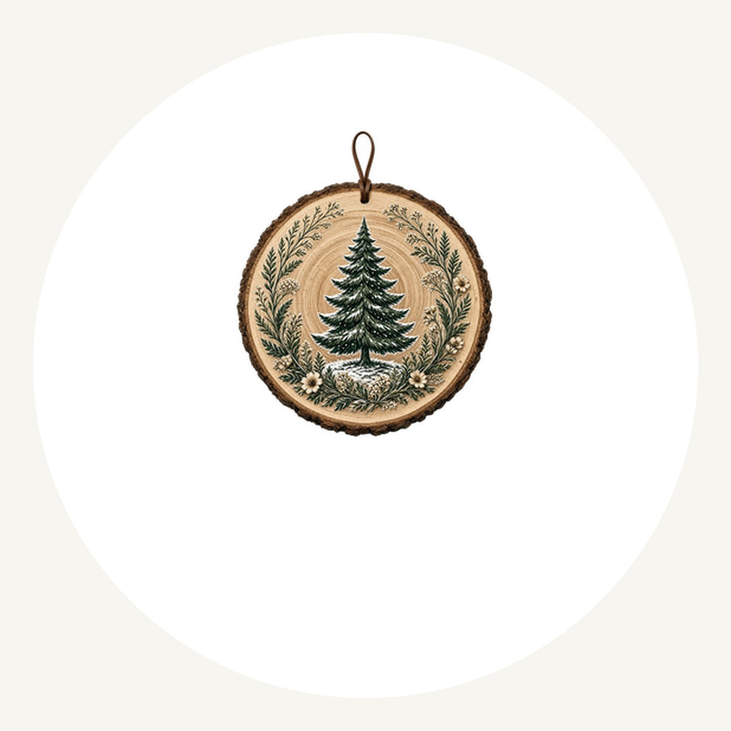 Pine Tree Wood Slice Ornament Personalised Pewter Christmas Ornament