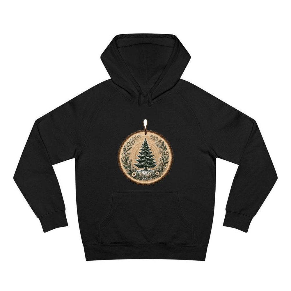 Pine Tree Wood Slice Ornament personalised Christmas hoodie in black