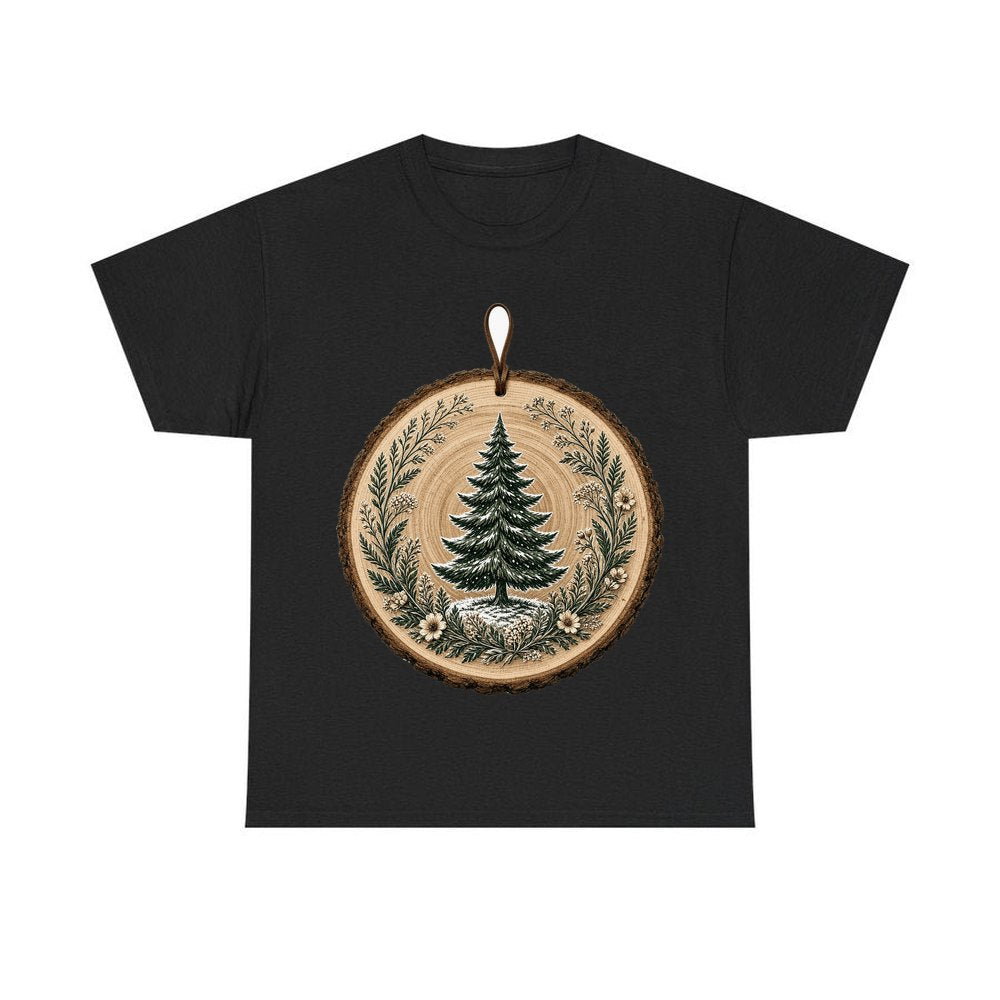Pine Tree Wood Slice Ornament personalised Christmas T-shirt in black