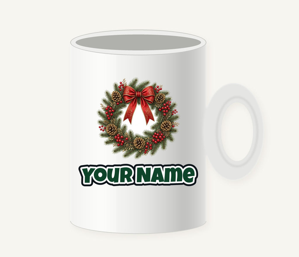 Pinecone and Berry Wreath Personalised Christmas Mug