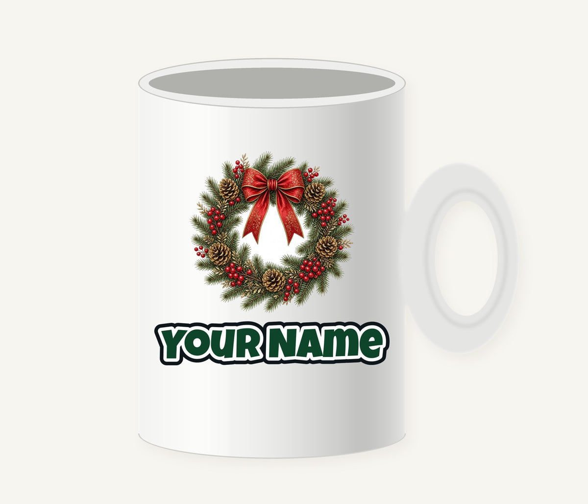 Pinecone and Berry Wreath Personalised Christmas Mug
