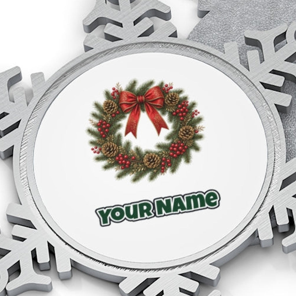 Pinecone and Berry Wreath Personalised Pewter Christmas Ornament