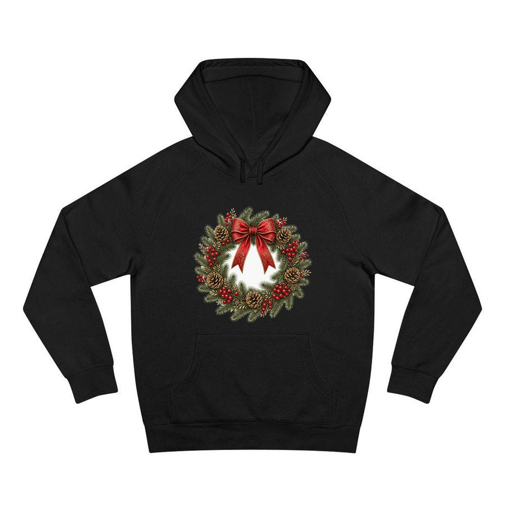 Pinecone and Berry Wreath personalised Christmas hoodie in black