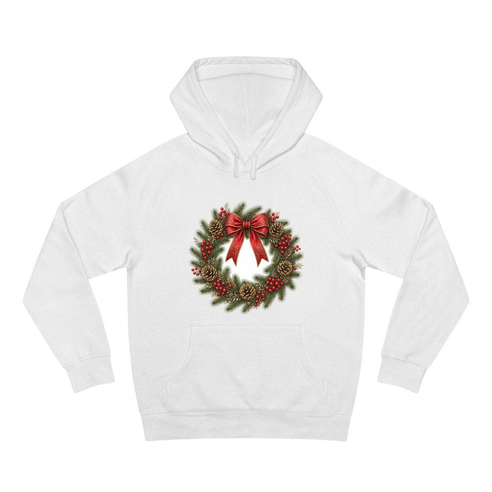 Pinecone and Berry Wreath personalised Christmas hoodie in white