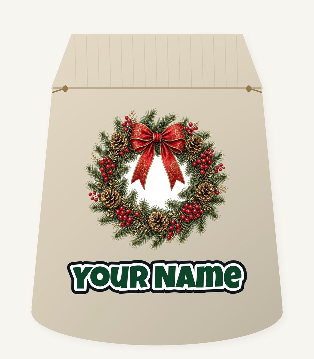Pinecone and Berry Wreath Personalised Santa Sack