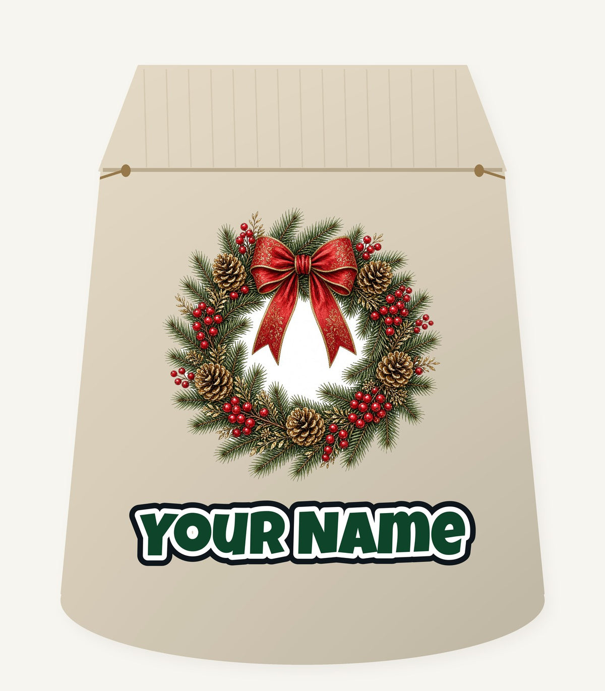 Pinecone and Berry Wreath Personalised Santa Sack