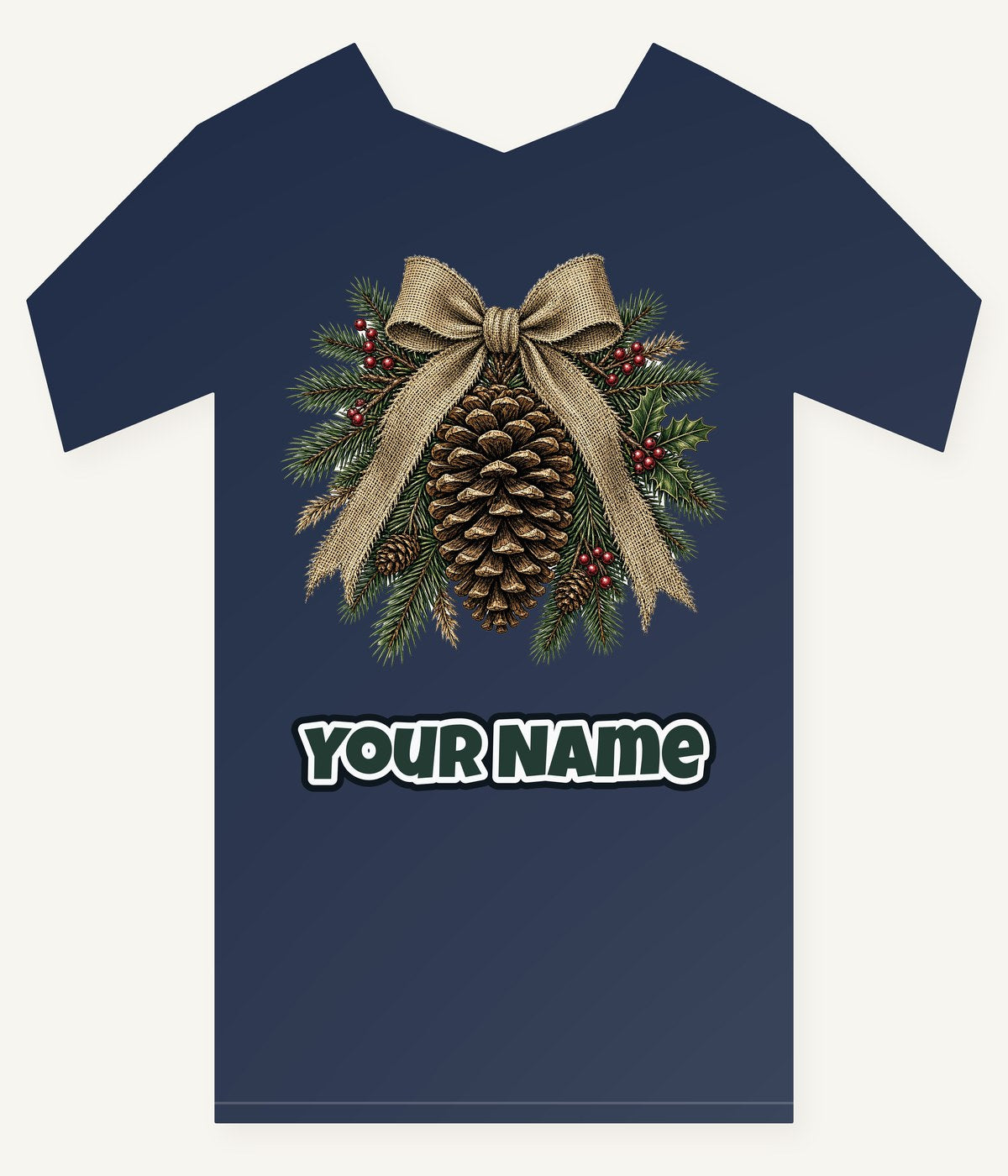 Pinecone And Hessian Bow Personalised Kids Tee and Baby Bodysuit