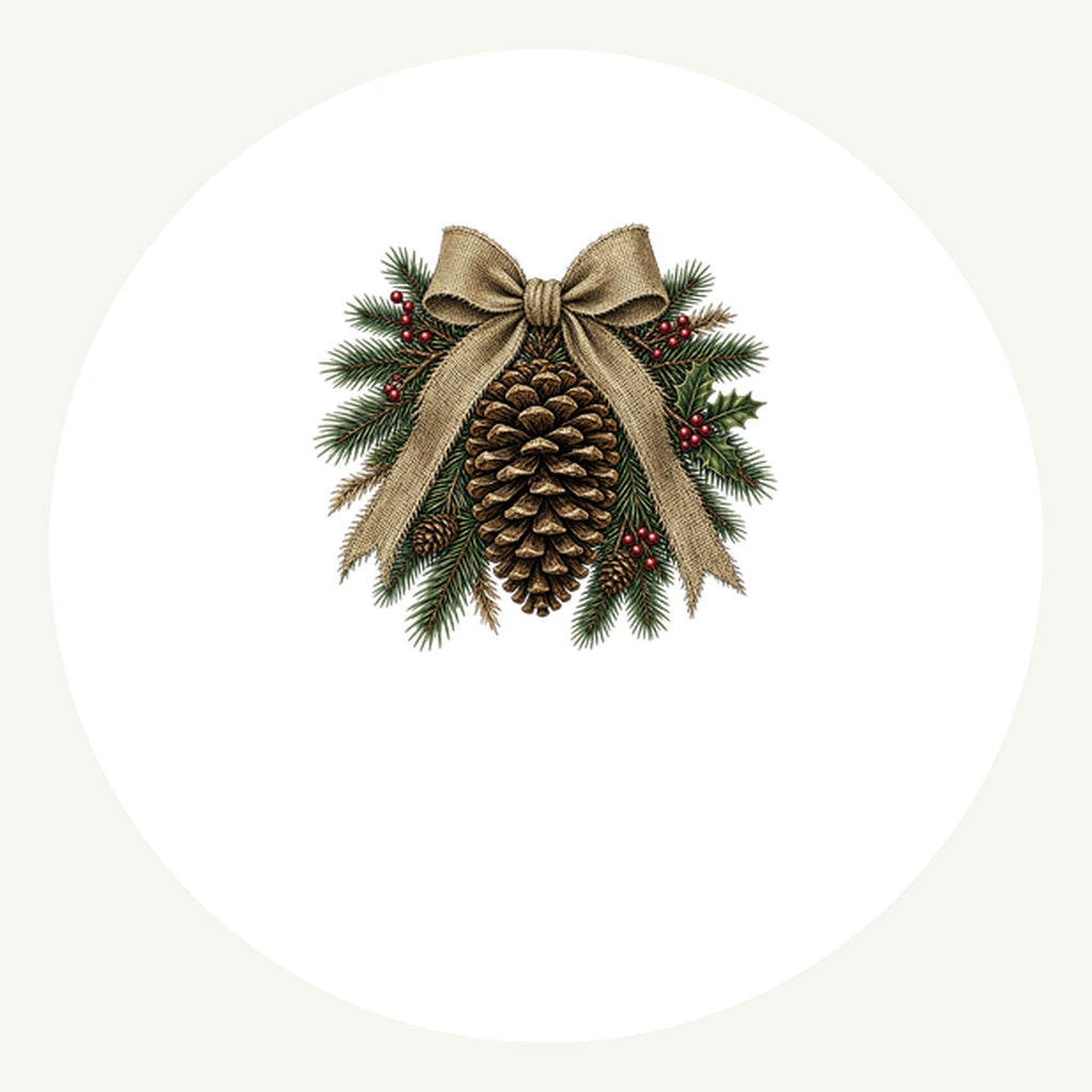 Pinecone And Hessian Bow Personalised Pewter Christmas Ornament
