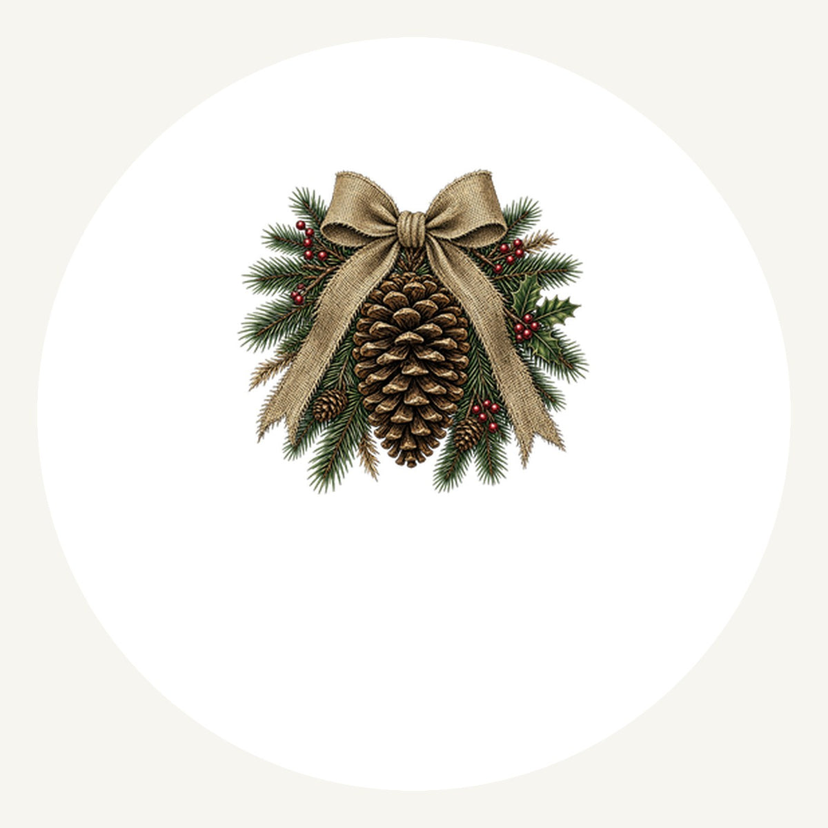 Pinecone And Hessian Bow Personalised Pewter Christmas Ornament