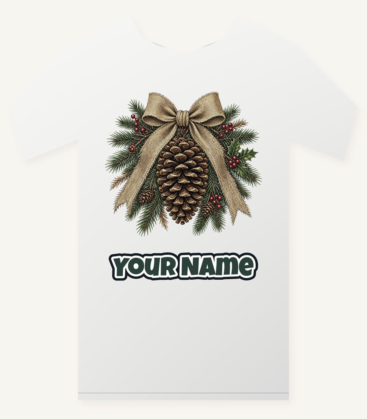 Pinecone And Hessian Bow Personalised Christmas T-Shirt and Hoodie