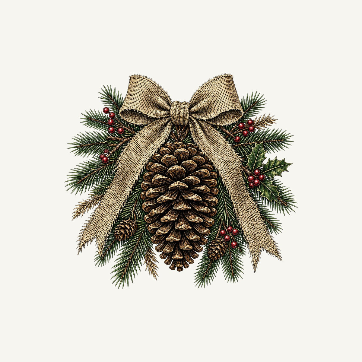 Pinecone And Hessian Bow Personalised Christmas T-Shirt and Hoodie