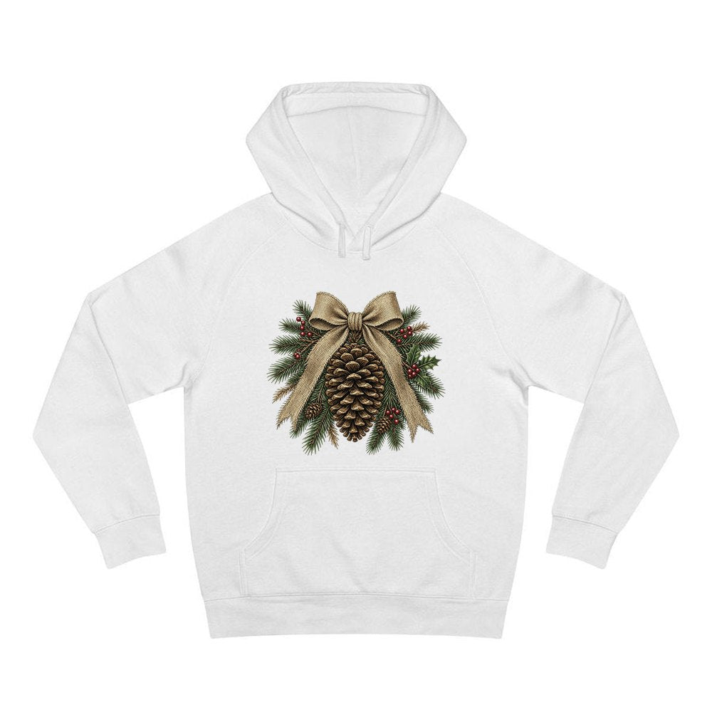 Pinecone And Hessian Bow personalised Christmas hoodie in white
