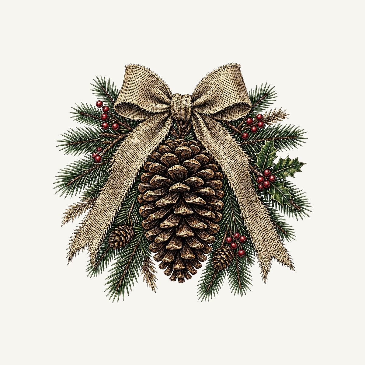Pinecone And Hessian Bow Personalised Santa Sack