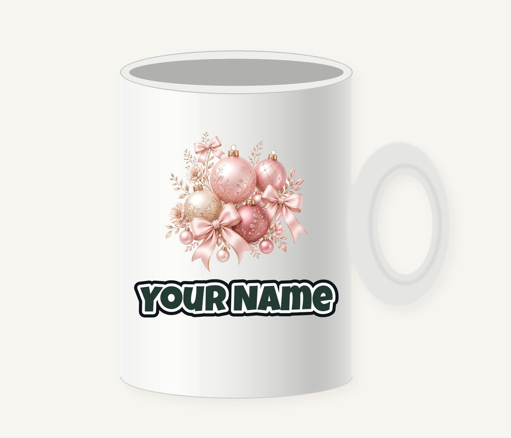 Pink and Rose Gold Baubles Personalised Christmas Mug