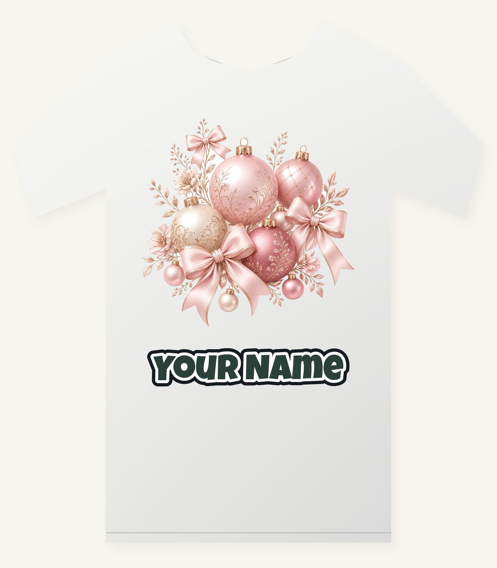 Pink and Rose Gold Baubles Personalised Christmas T-Shirt and Hoodie