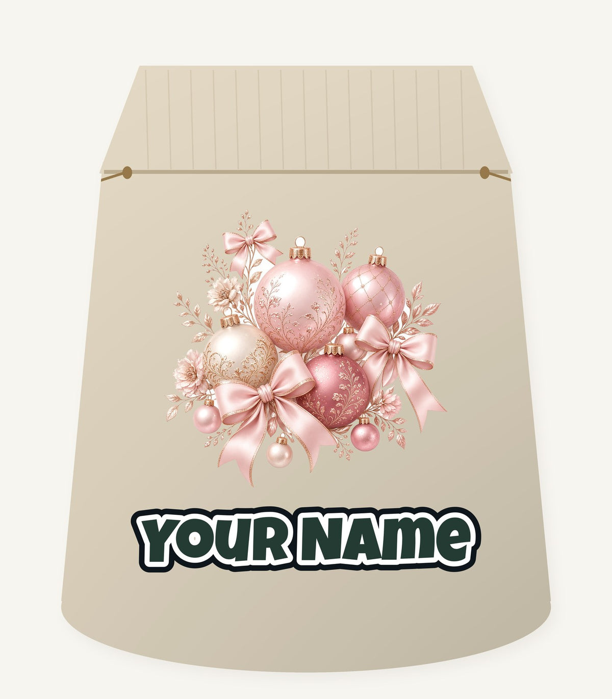 Pink and Rose Gold Baubles Personalised Santa Sack