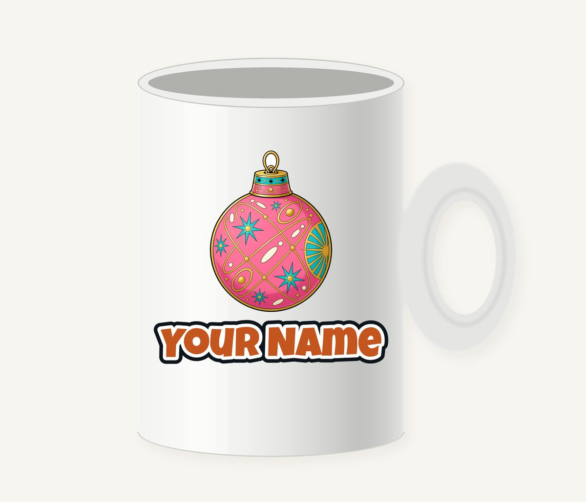 Pink Atomic Bauble Personalised Christmas Mug