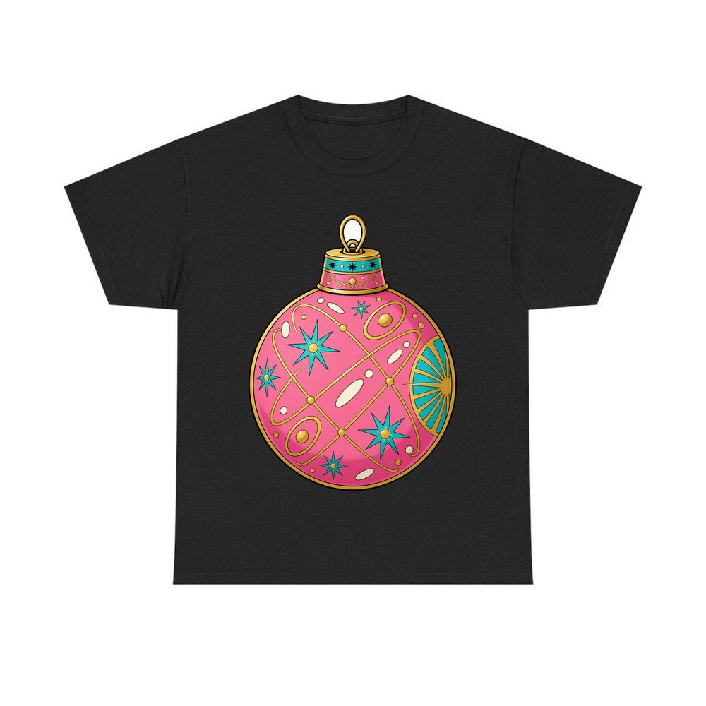 Pink Atomic Bauble personalised Christmas T-shirt in black