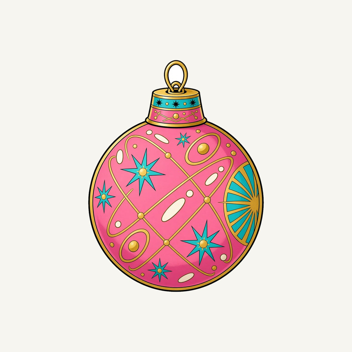 Pink Atomic Bauble Christmas artwork, the design printed on the personalised Santa sack