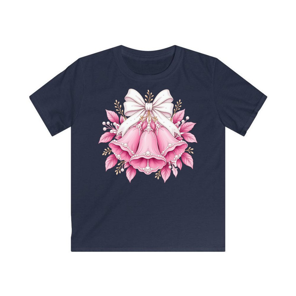 Pink Bells and Pearls personalised kids Christmas tee in navy
