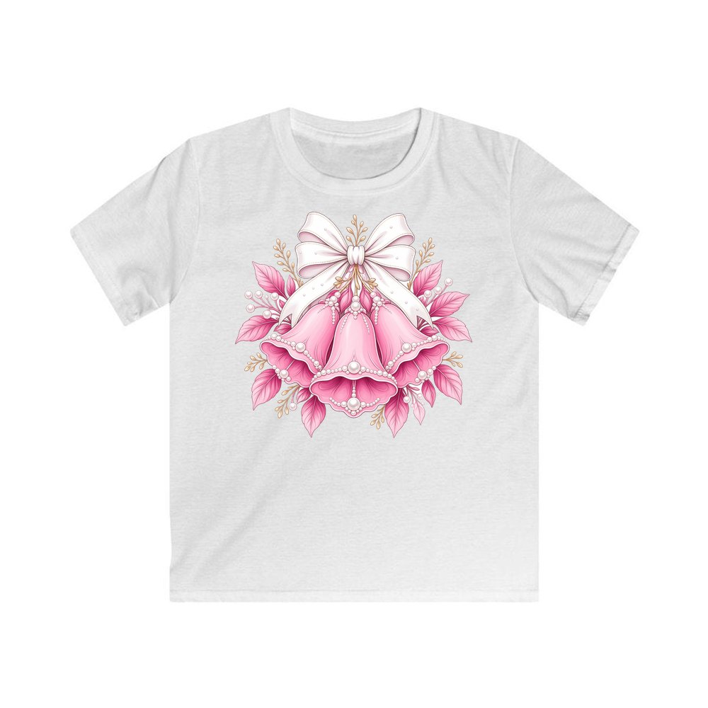 Pink Bells and Pearls personalised kids Christmas tee in white