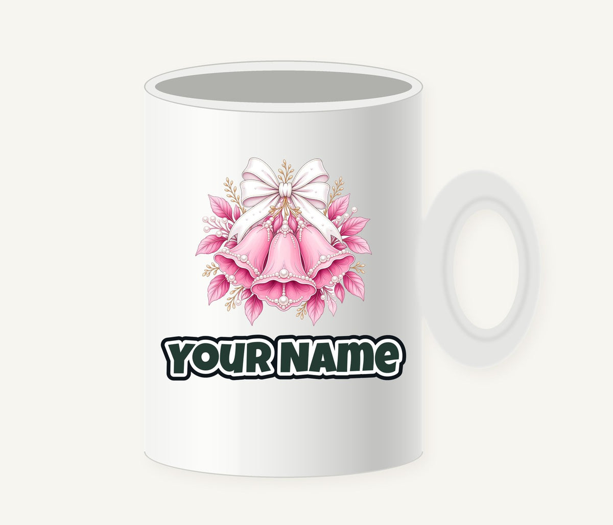Pink Bells and Pearls Personalised Christmas Mug
