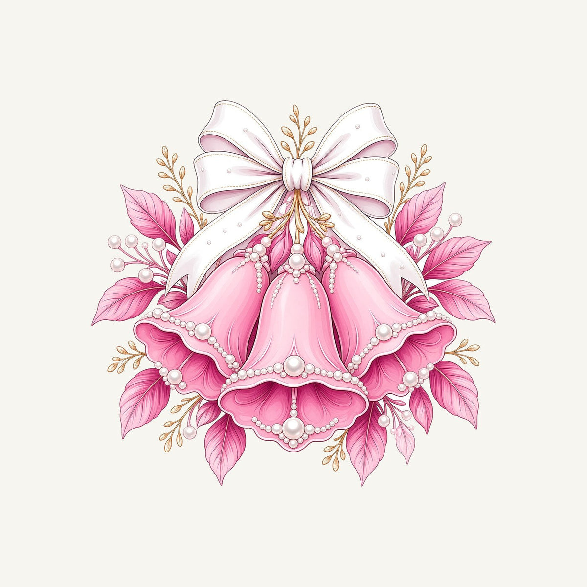 Pink Bells and Pearls Christmas artwork, the design printed on the personalised stocking