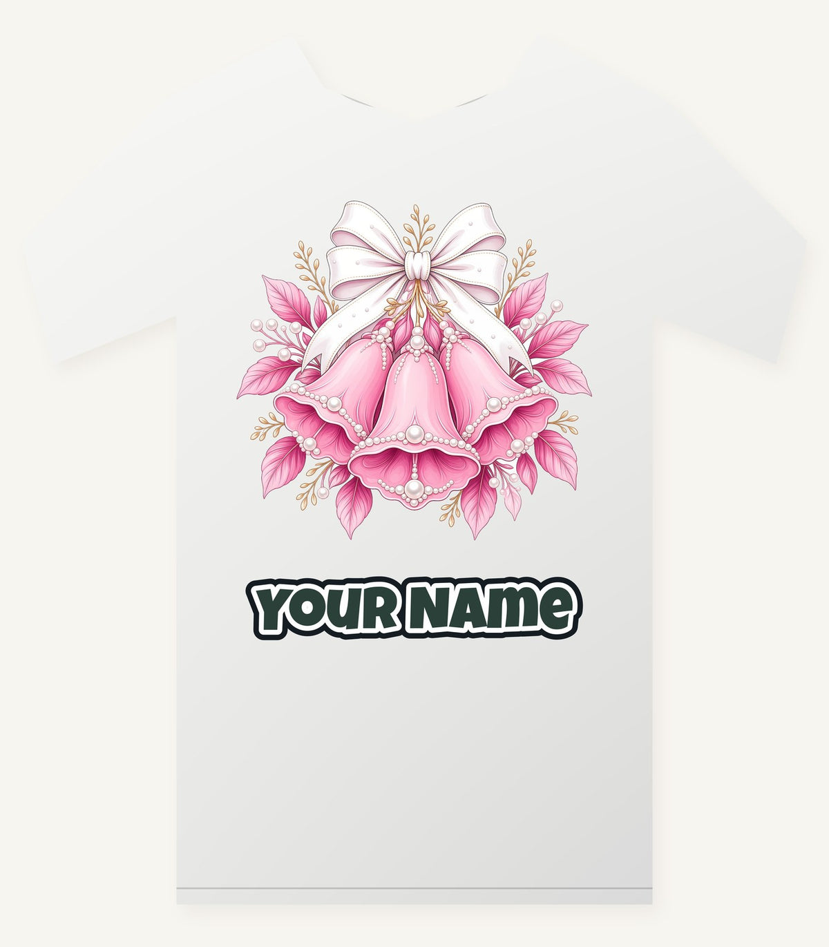 Pink Bells and Pearls Personalised Christmas T-Shirt and Hoodie