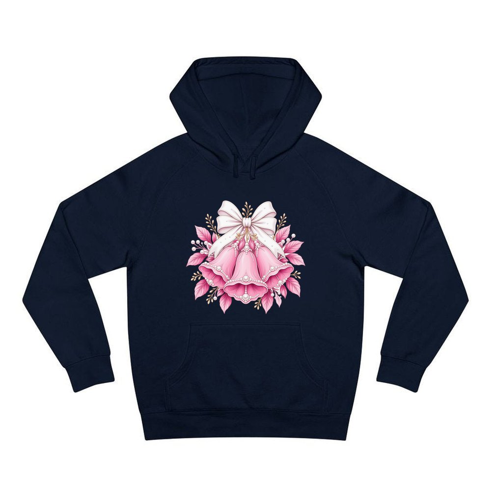 Pink Bells and Pearls personalised Christmas hoodie in navy