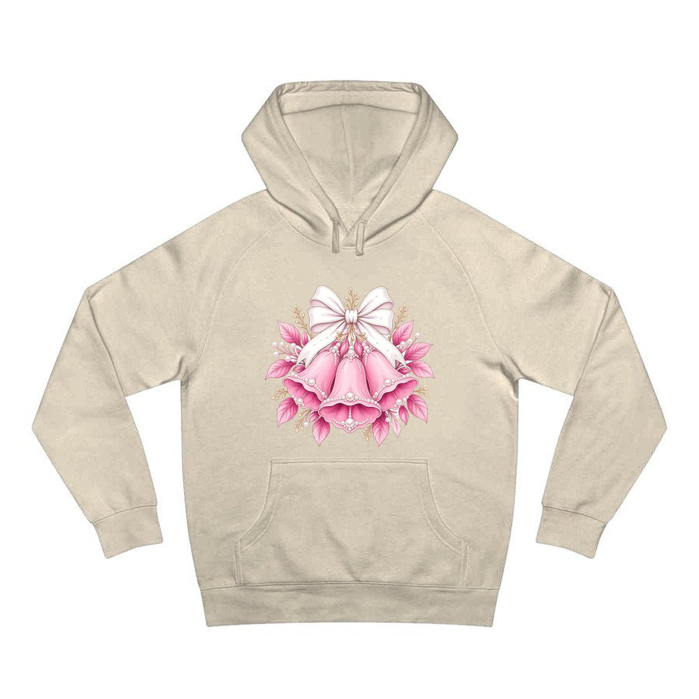 Pink Bells and Pearls personalised Christmas hoodie in sand