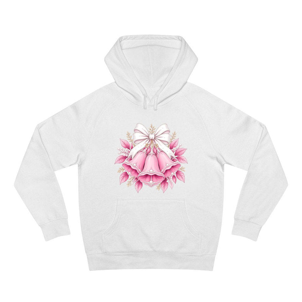 Pink Bells and Pearls personalised Christmas hoodie in white