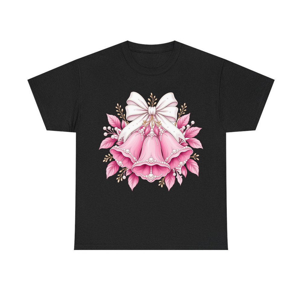 Pink Bells and Pearls personalised Christmas T-shirt in black