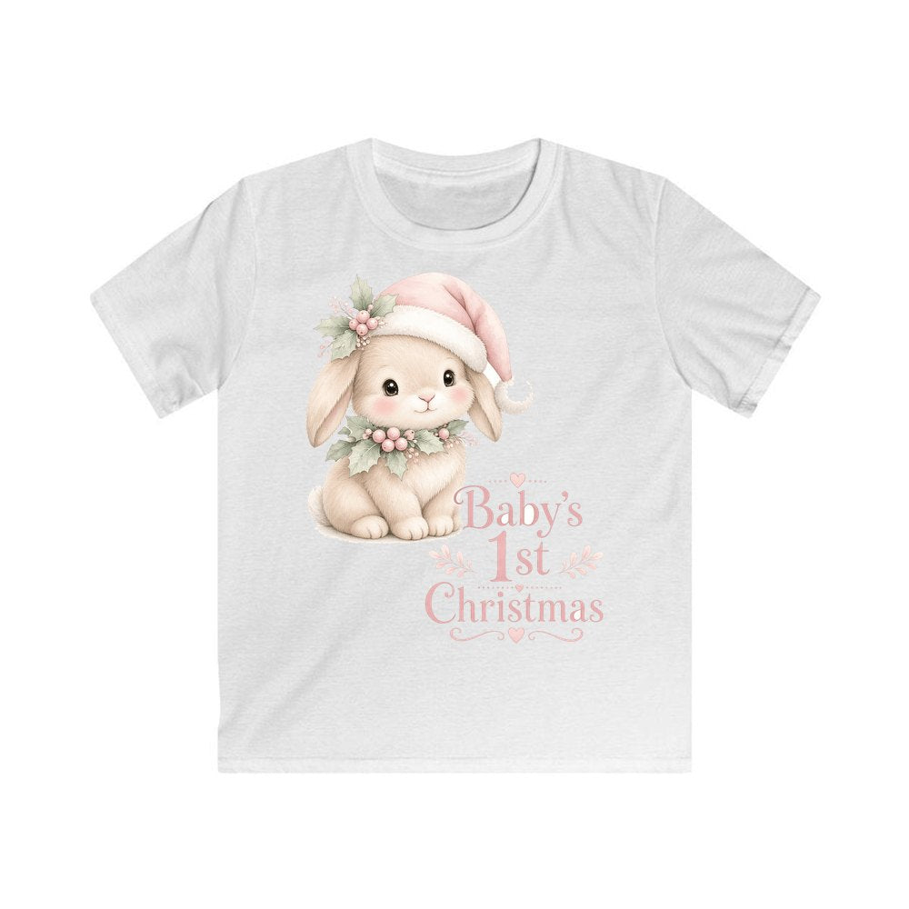 Pink Bunny First Christmas personalised kids Christmas tee in white