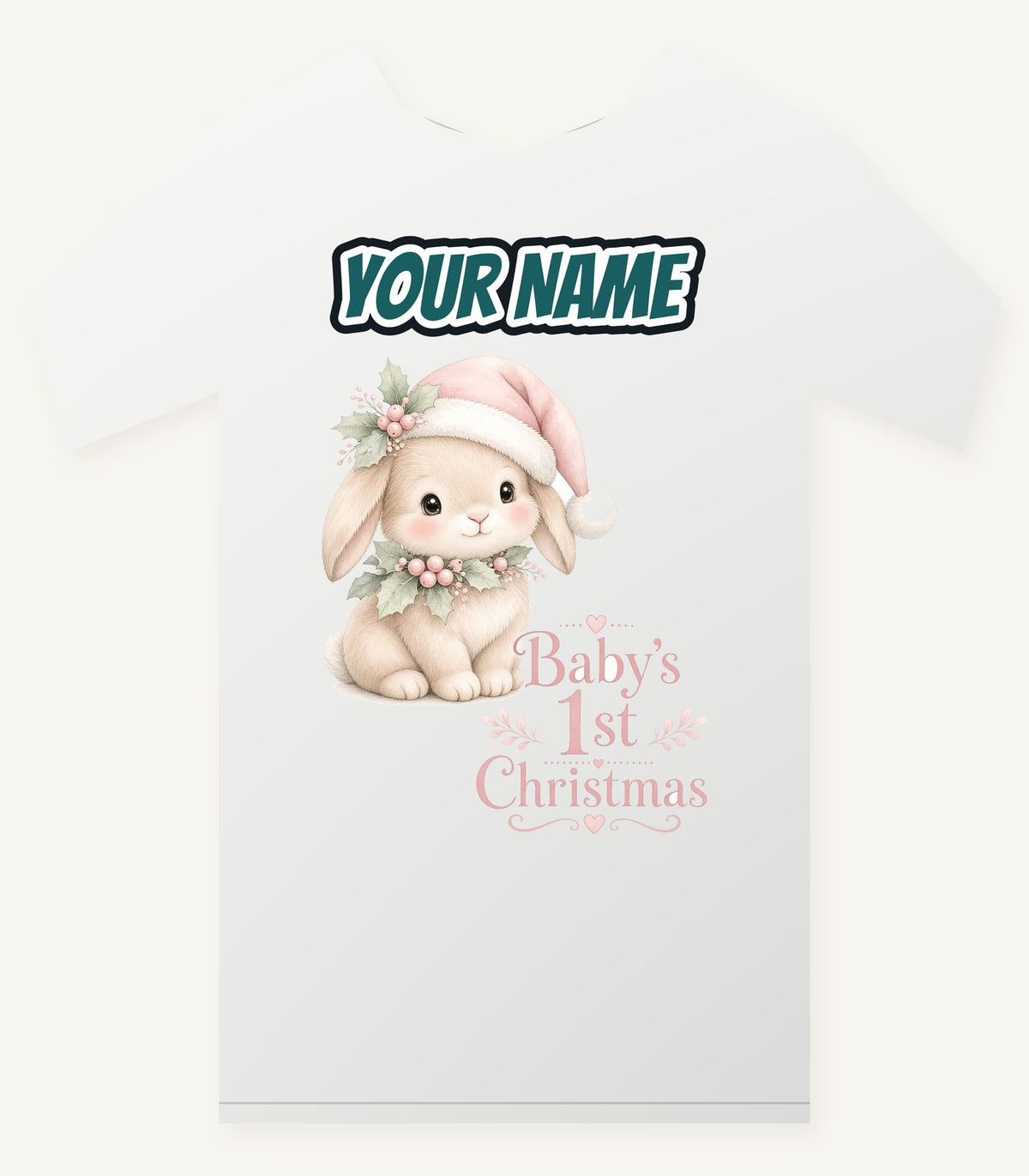 Pink Bunny First Christmas Personalised Christmas T-Shirt and Hoodie