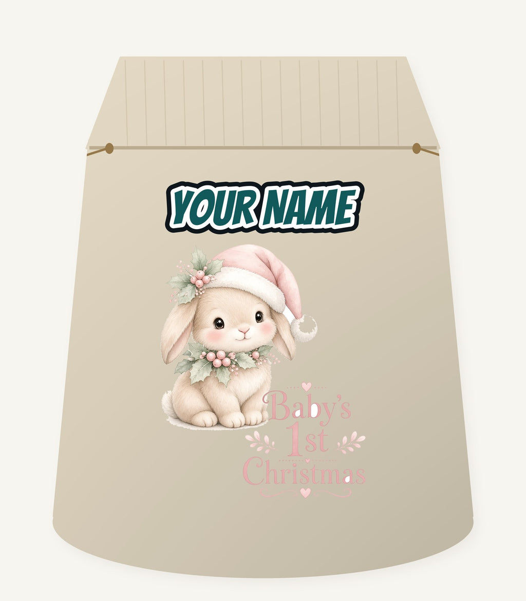 Pink Bunny First Christmas Personalised Santa Sack