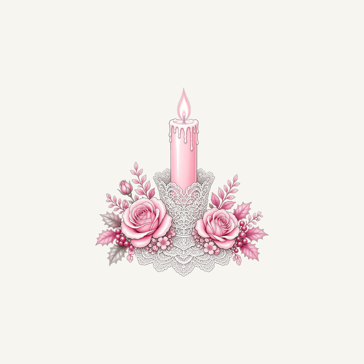Pink Candle And Roses Personalised Christmas Mug