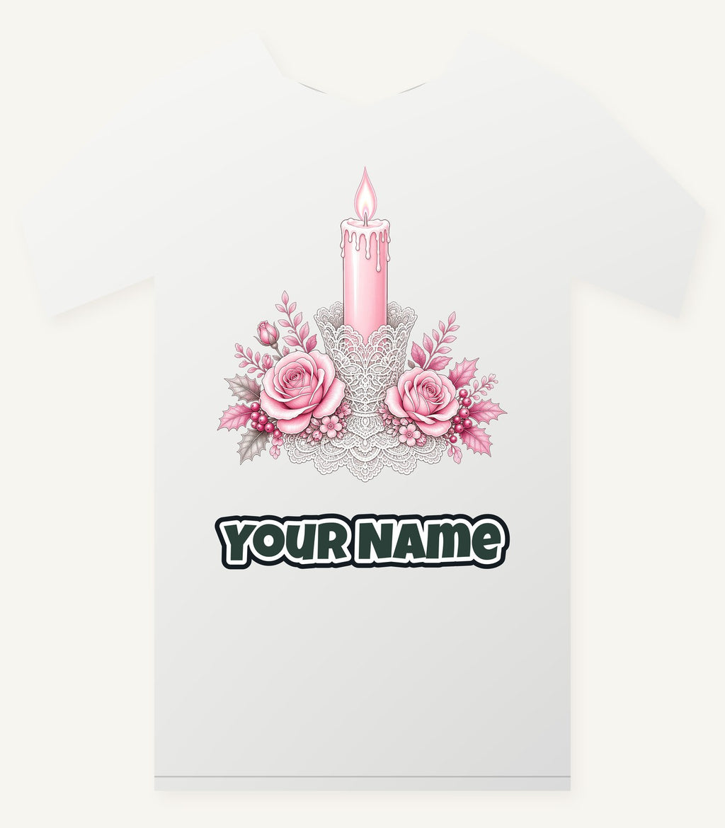Pink Candle And Roses Personalised Christmas T-Shirt and Hoodie