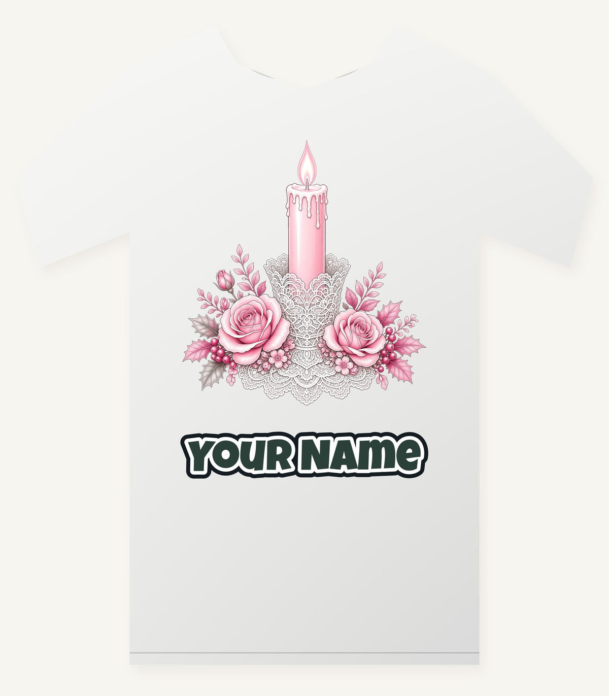 Pink Candle And Roses Personalised Christmas T-Shirt and Hoodie