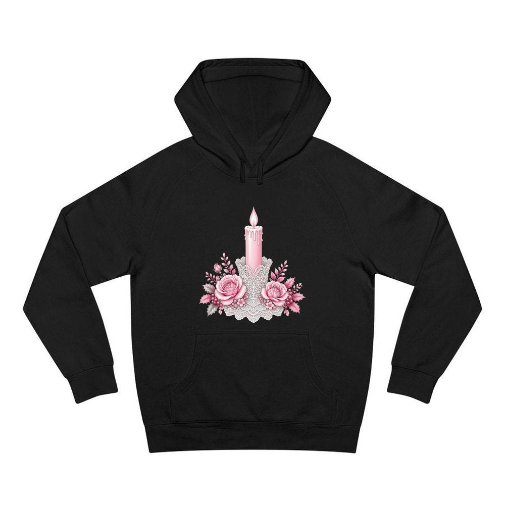 Pink Candle And Roses personalised Christmas hoodie in black