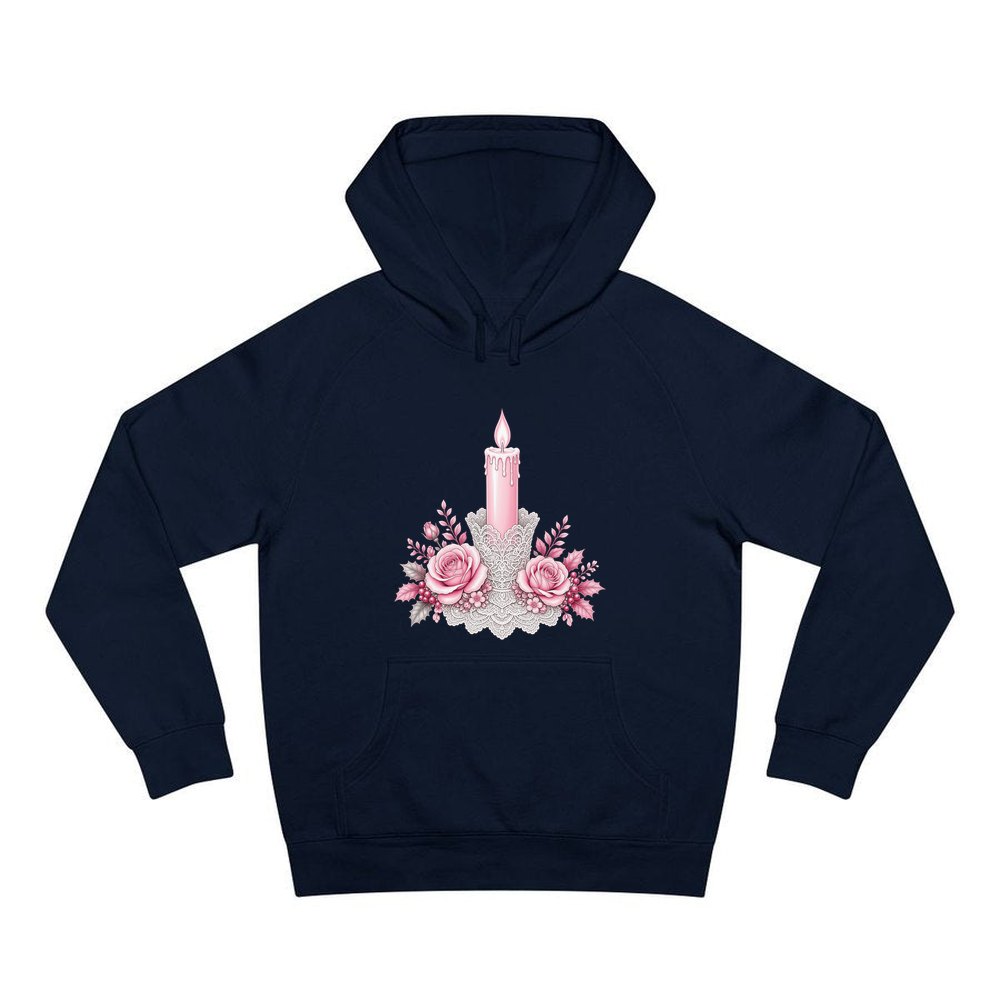 Pink Candle And Roses personalised Christmas hoodie in navy