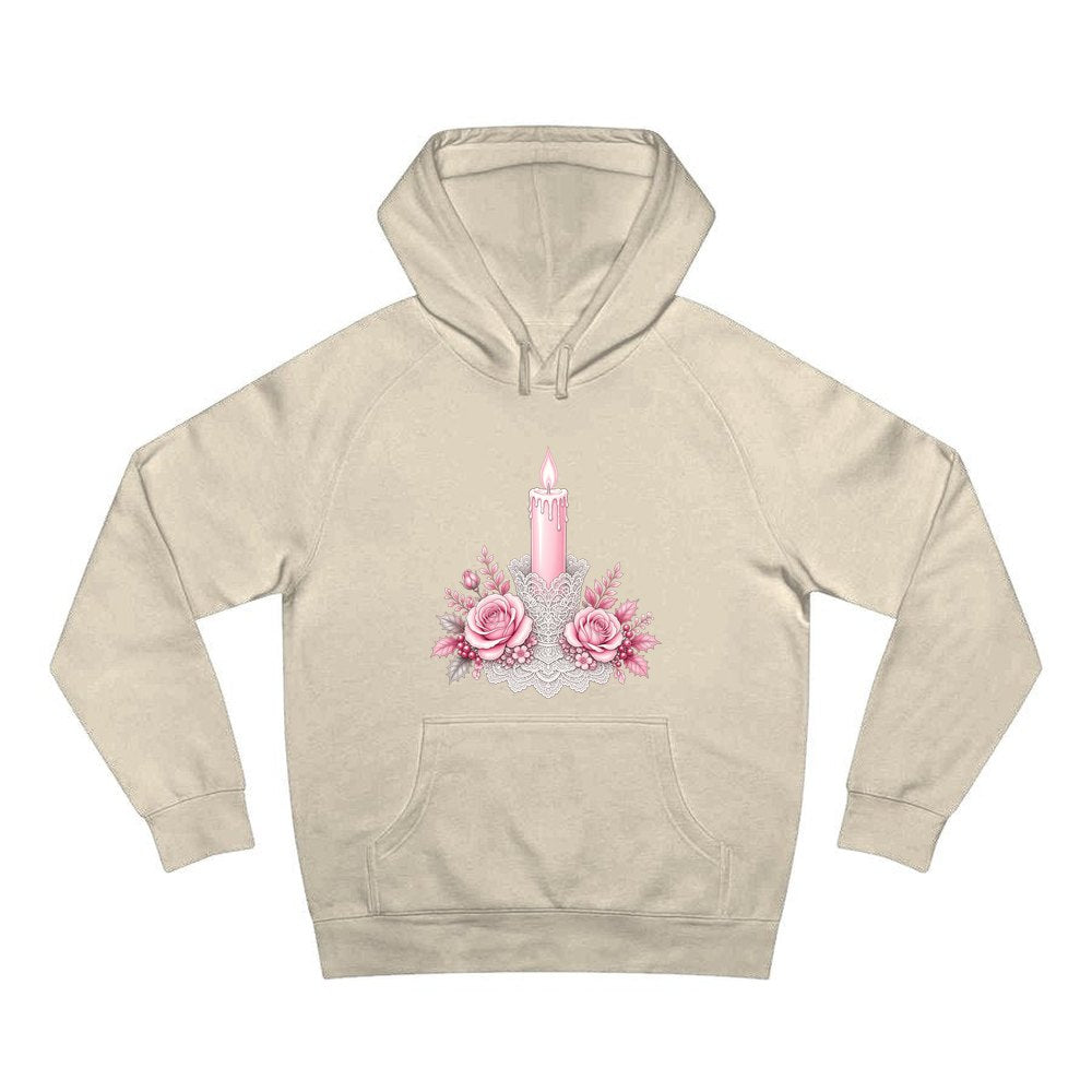 Pink Candle And Roses personalised Christmas hoodie in sand