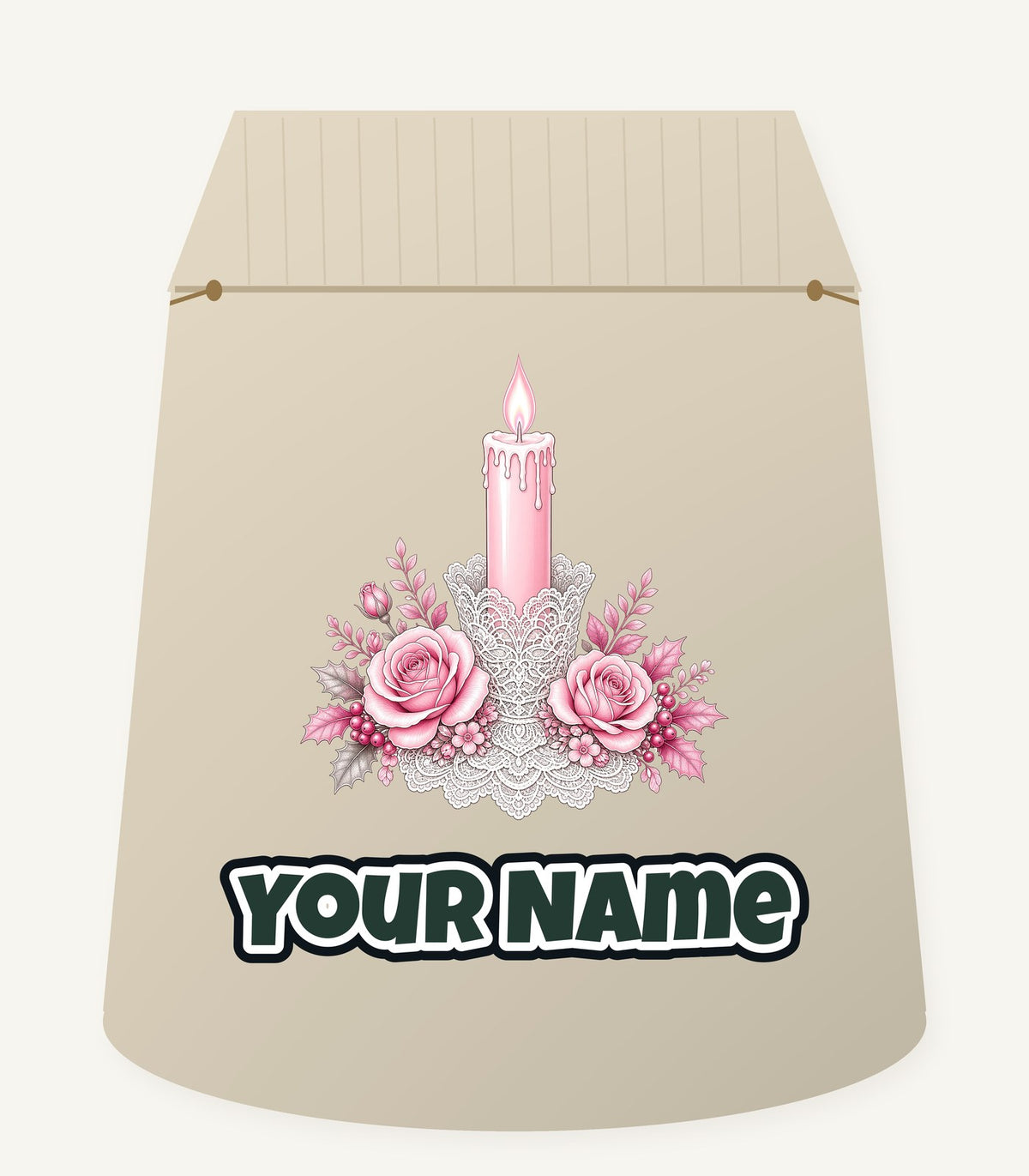 Pink Candle And Roses Personalised Santa Sack