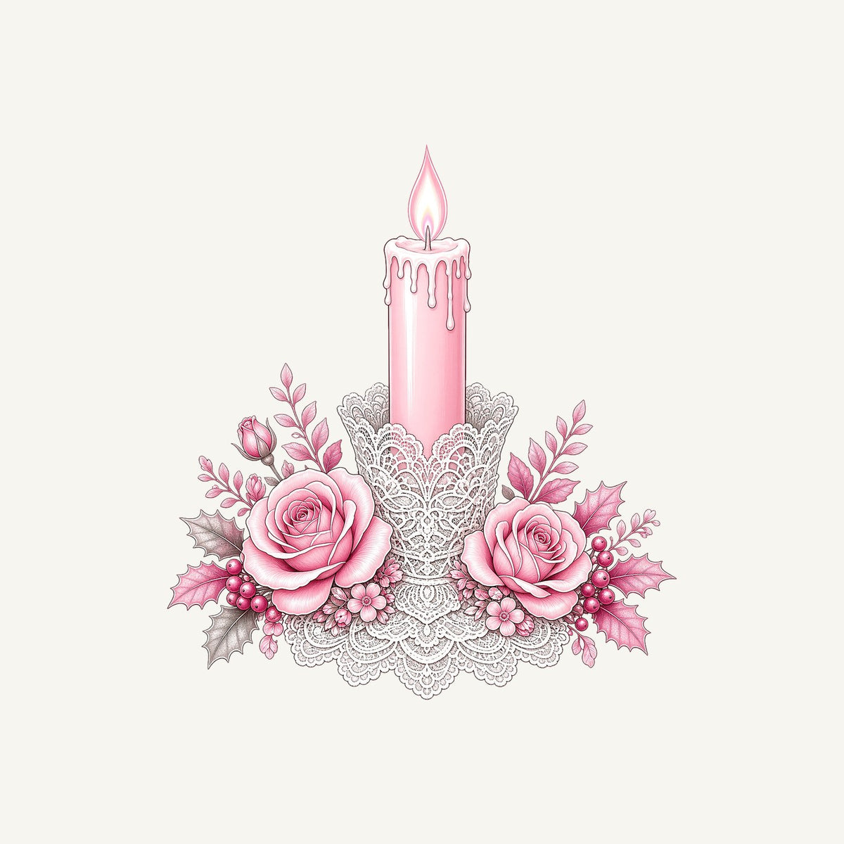 Pink Candle And Roses Personalised Santa Sack