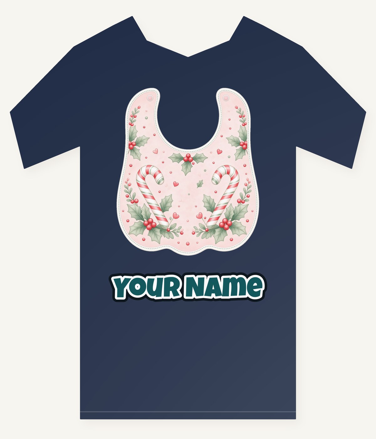 Pink Candy Cane Baby Bib Personalised Kids Tee and Baby Bodysuit