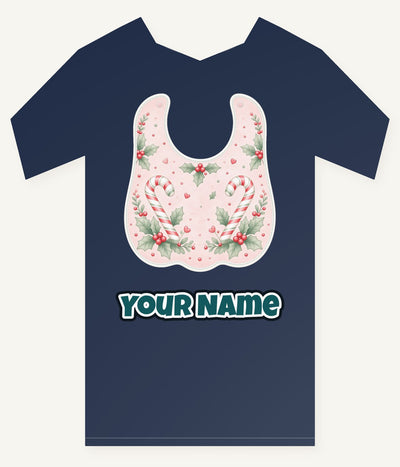 Pink Candy Cane Baby Bib Personalised Kids Tee and Baby Bodysuit